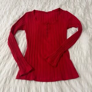 Red Ribbed Long Sleeve Top